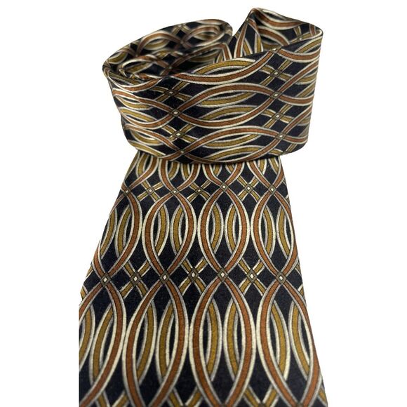 COUNTESS MARA Men's 100% Silk Classic Necktie Designer Black Gold Brown 57" - Picture 1 of 8